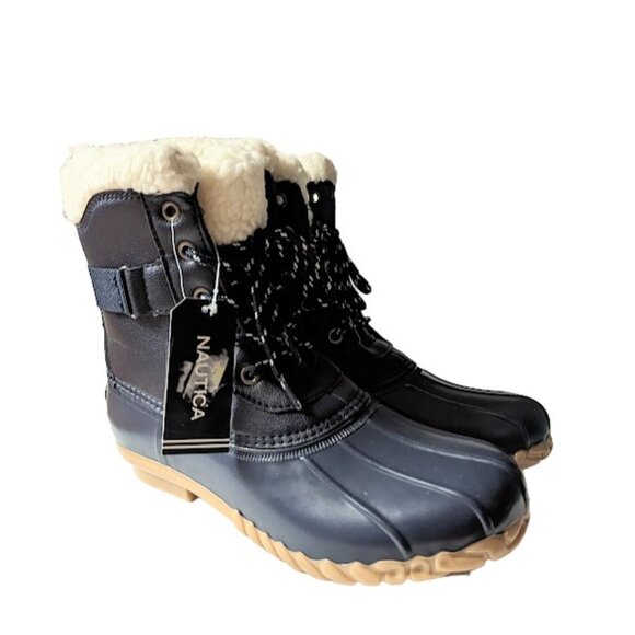 Nautica Women Navy Blue Faux Leather Lace-Up Round Toe Duck Boot Size 9 NWT NWOB - Picture 6 of 7